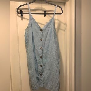Blue Linen Blend Button-Up Dress Medium